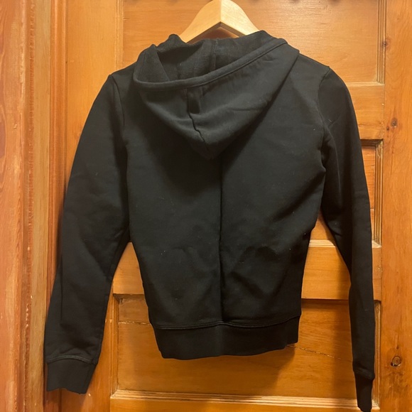 Benetton Black Hoody Sweatshirt Jacket Silver Sparkle Logo XS Italy Kawaii UCB - Picture 8 of 12